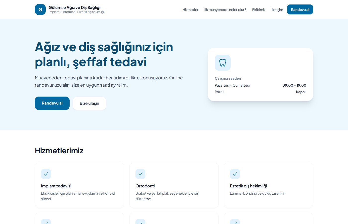 Gülümse Ağız ve Diş Sağlığı örnek web sitesi ekran görüntüsü